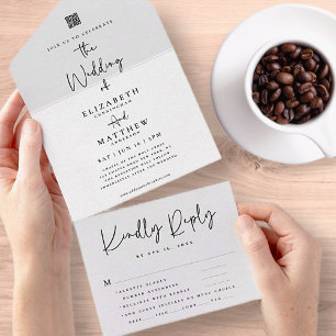 Invitation Tout En Un Élégant Chic Moderne Simple QR Repas Option Mariag