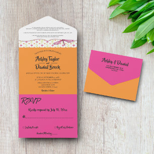 Invitation Tout En Un Élégant Chic Whimsical Script Boho Floral Mariage