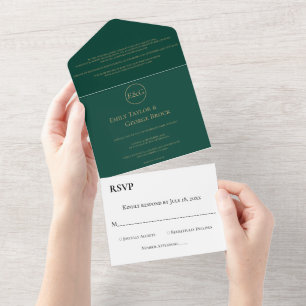 Invitation Tout En Un Élégant Classy Emerald Green Monogram Mariage