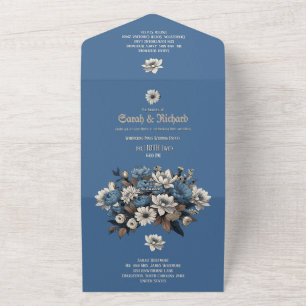 Invitation Tout En Un Élégant Denim & Fleurs de Mariage sur Mesure avec