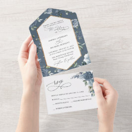 Invitation Tout En Un Elegant Dusty Blue Floral Wedding 