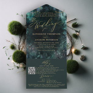 Invitation Tout En Un Élégant Émeraude Élégant Émeraude De Bois Fraisé E