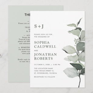Invitation Tout en Un Élégant Eucalyptus Aquarelle Mariage