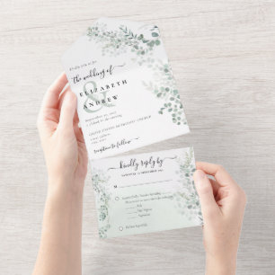 Invitation Tout En Un Elégant Eucalyptus Botanique Sage QR Code Mariage