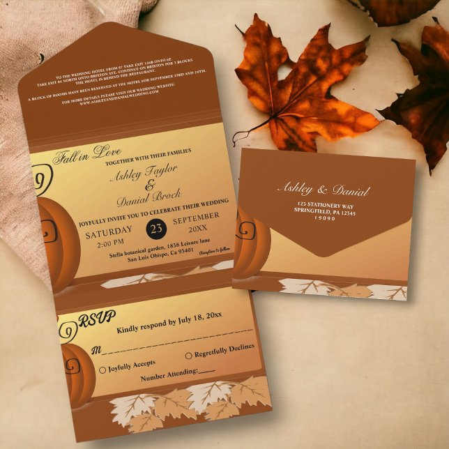 Invitation Tout En Un Élégant Feuilles Rustiques Automne Floral Mariage (Créateur téléchargé)
