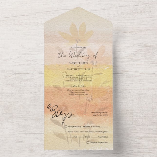 Invitation Tout En Un Élégant Fleur sauvage romantique Terracotta (À l'intérieur)