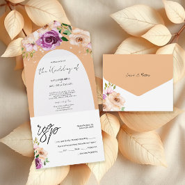 Invitation Tout En Un Élégant Fleurs d'aquarelle romantique pourpre de p