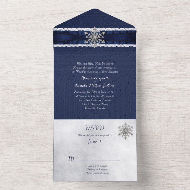Invitation Tout En Un Élégant flocon de neige à bijoux (À l'intérieur)