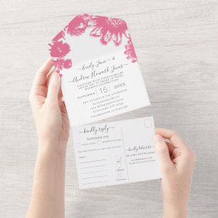 Invitation Tout En Un Elégant floral simple rose et blanc tournesol