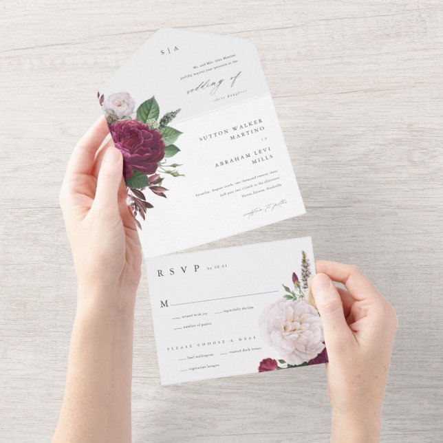 Invitation Tout En Un Elegant Floral Wedding (Déchirure)