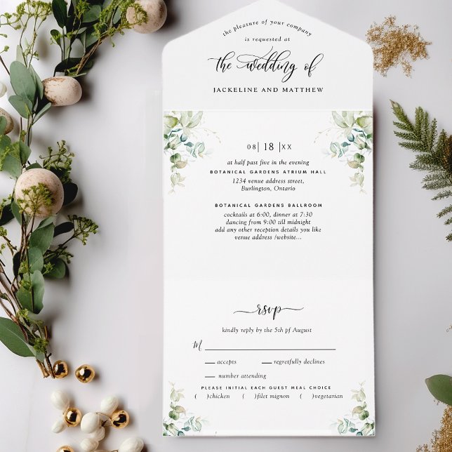 Invitation Tout En Un Elegant Greenery All in One Wedding Invite (Créateur téléchargé)