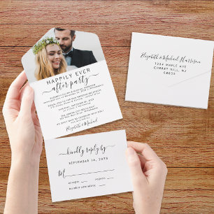 Invitation Tout En Un Elégant Heureusement Jamais Après Photo Mariage Ré