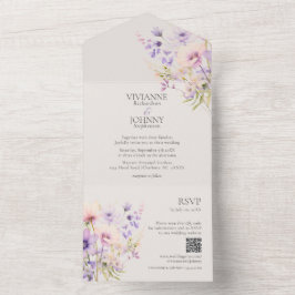 Invitation Tout En Un Élégant Lavande Floral Fleurs sauvages QR RSVP
