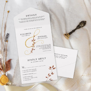 Invitation Tout En Un Élégant Mariage Automnal Ampersand Doré