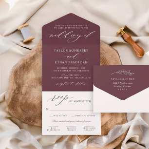 Invitation Tout En Un Élégant mariage avec calligraphie en Bourgogne