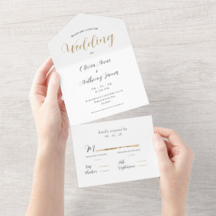 Invitation Tout En Un Élégant Mariage blanc et or