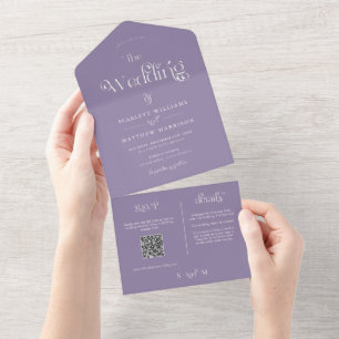 Invitation Tout En Un Élégant Mariage blanc pourpre Dusty