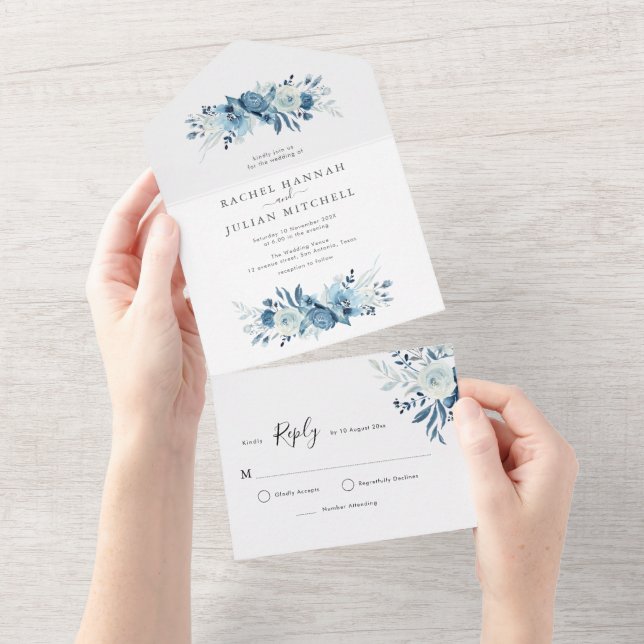Invitation Tout En Un élégant mariage bleu clair de lune (Déchirure)