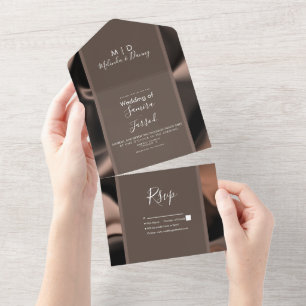 Invitation Tout En Un Élégant Mariage Brun Terreux Feuille