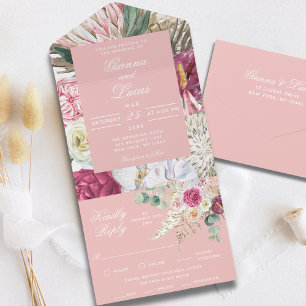 Invitation Tout En Un Elégant Mariage campagnard floral Boho aquarelle