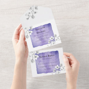 Invitation Tout En Un Élégant Mariage d'aquarelle bleu floral