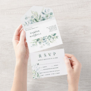 Invitation Tout En Un Élégant Mariage d'aquarelle de feuillage vert