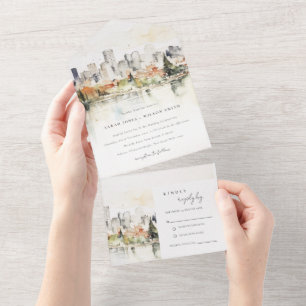 Invitation Tout En Un Élégant Mariage d'aquarelle de Portland Oregon Sky