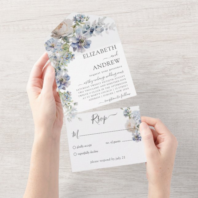 Invitation Tout En Un Elégant Mariage d'aquarelle florale (Déchirure)