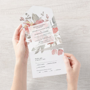 Invitation Tout En Un Élégant Mariage d'aquarelle rose pâle