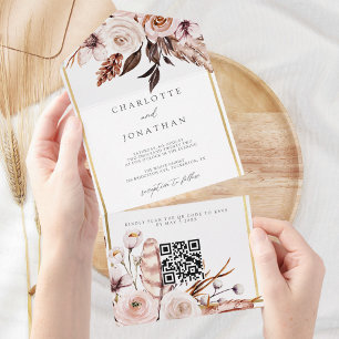 Invitation Tout En Un Élégant Mariage de automne Floral Or Rustique Tout