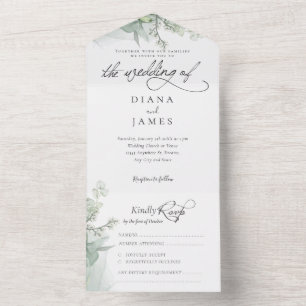 Invitation Tout En Un Élégant Mariage de calligraphie Eucalyptus