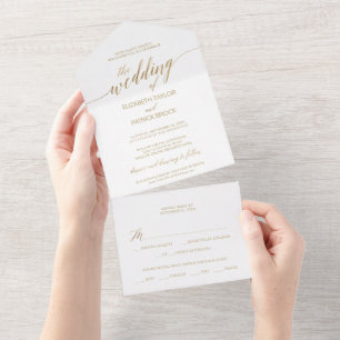 Invitation Tout En Un Élégant Mariage de calligraphie or
