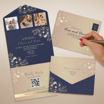 Élégant Mariage de code QR bleu marine