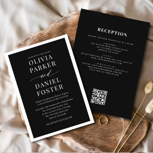 Invitation Tout en un élégant Mariage de code QR noir
