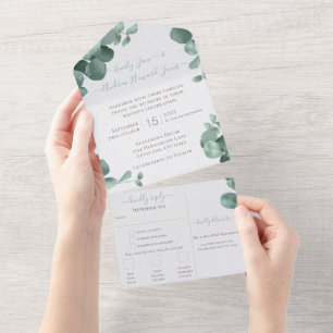 Invitation Tout En Un Élégant Mariage de couronne Eucalyptus