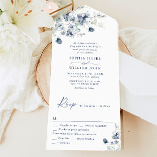 Invitation Tout En Un Élégant Mariage de feuillage d'hiver Dusty Blue Bo