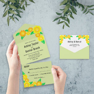 Invitation Tout En Un Élégant Mariage de fleurs de tournesol vert printe