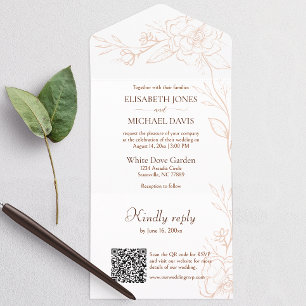 Invitation Tout En Un Élégant Mariage de pêche de code QR