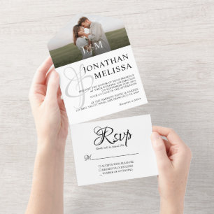 Invitation Tout En Un Élégant Mariage de superposition photo Monogramme 