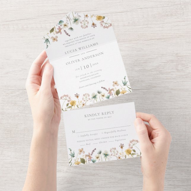 Invitation Tout En Un Elégant Mariage floral aquarelle (Déchirure)