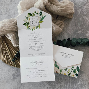 Invitation Tout En Un Élégant Mariage Floral Blanc