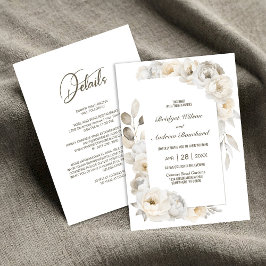 Invitation Tout en un élégant Mariage Floral Blanc