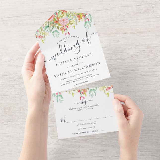 Invitation Tout En Un Elégant Mariage Floral Printemps Été (Déchirure)
