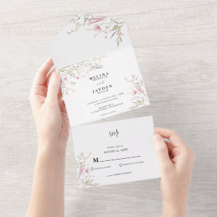 Invitation Tout En Un Élégant Mariage floral rose