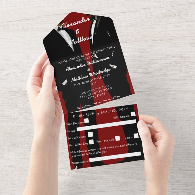 Invitation Tout En Un Elégant Mariage gay moderne (Déchirure)