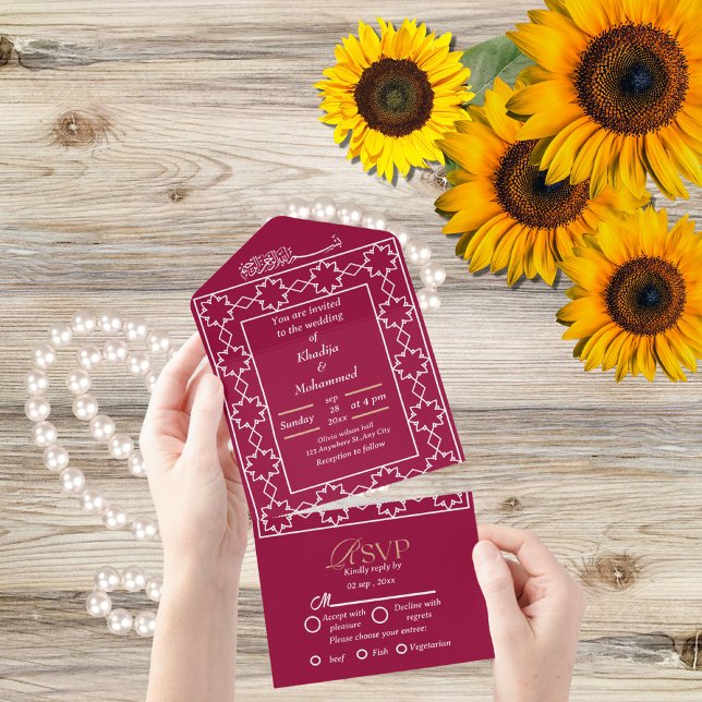Invitation Tout En Un Elégant mariage islamique moderne ROUGE ET BLANC (Créateur téléchargé)