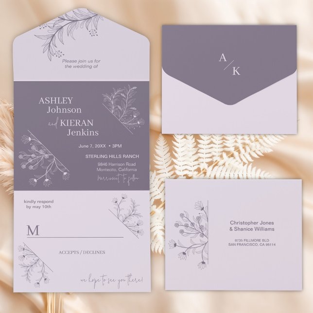 Invitation Tout En Un Élégant Mariage Lavender (Créateur téléchargé)