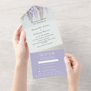 Invitation Tout En Un Elégant Mariage Lilac violet Wisteria Aquarelle