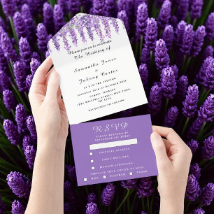 Invitation Tout En Un Elégant Mariage Lilac violet Wisteria Aquarelle