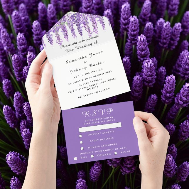 Invitation Tout En Un Elégant Mariage Lilac violet Wisteria Aquarelle (Créateur téléchargé)